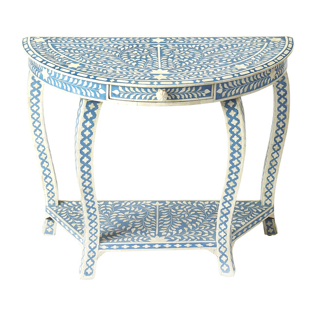 Darrieux Bone Inlay Demilune Console Table, Blue