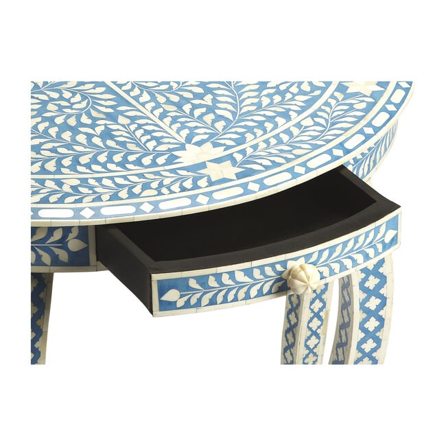 Darrieux Bone Inlay Demilune Console Table, Blue