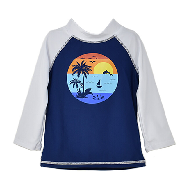Graphic Rash Guard Swim Top, Sunset Palms