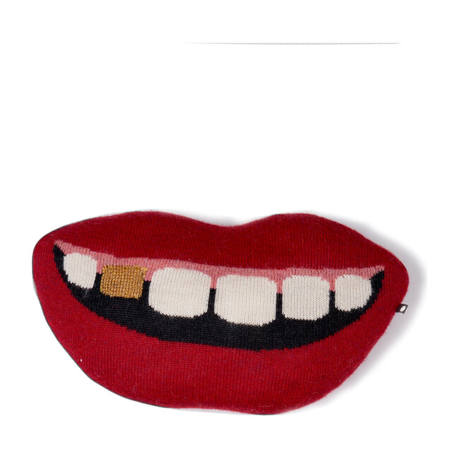 Mouth Shaped Pillow With Gold Tooth, Red - Decorative Pillows - 1