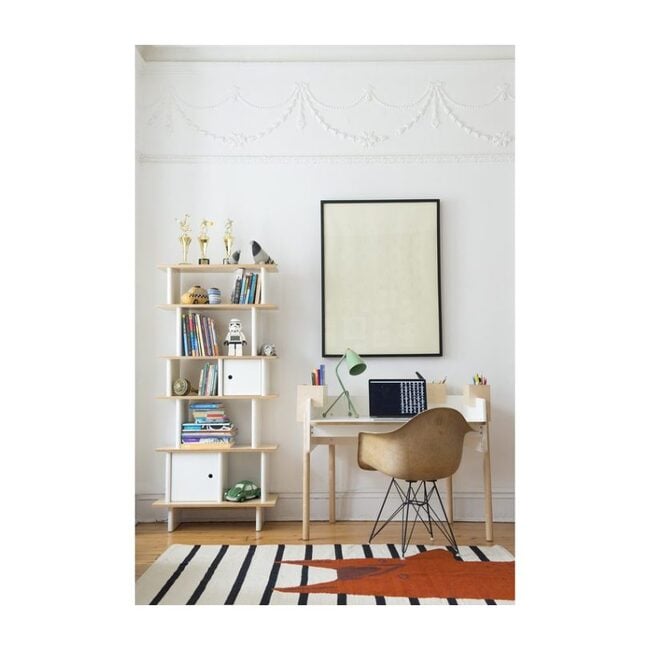 Vertical Mini Library, White/Birch