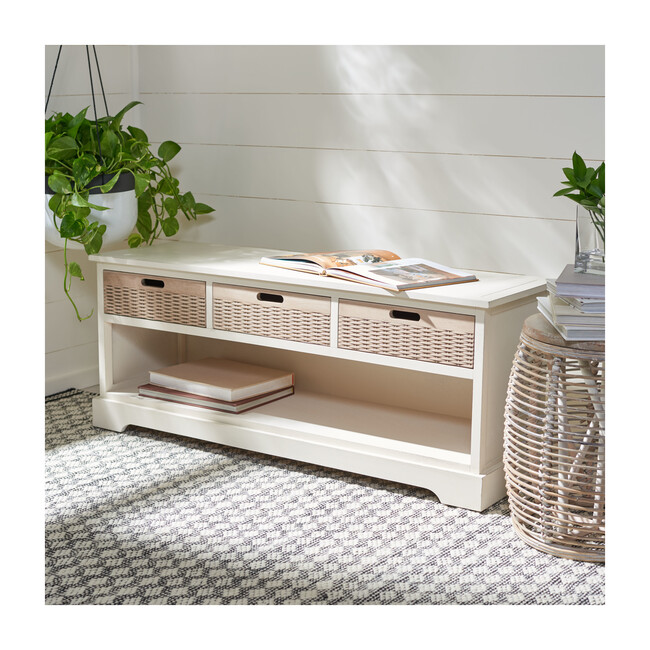 Landers 3-Drawer Storage Bench, White - Accent Seating - 2