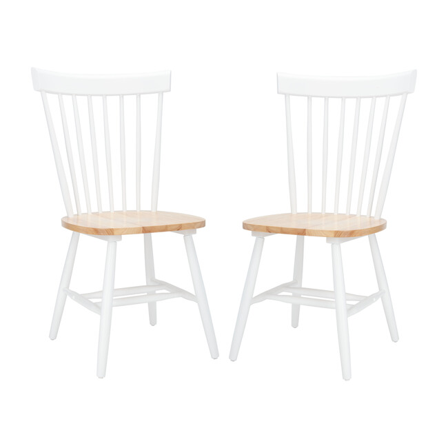 Set of 2 Parker Spindle Accent Chairs, White/Natural