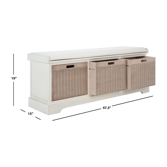 Landers 3-Drawer/Cushion Storage Bench, White - Accent Seating - 8