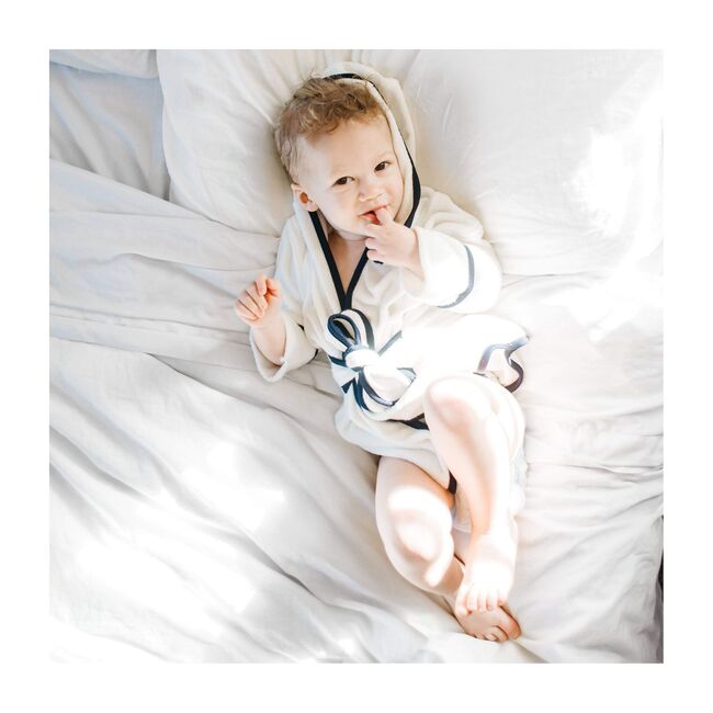 Toddler Bath Robe, Cloud with Midnight Trim