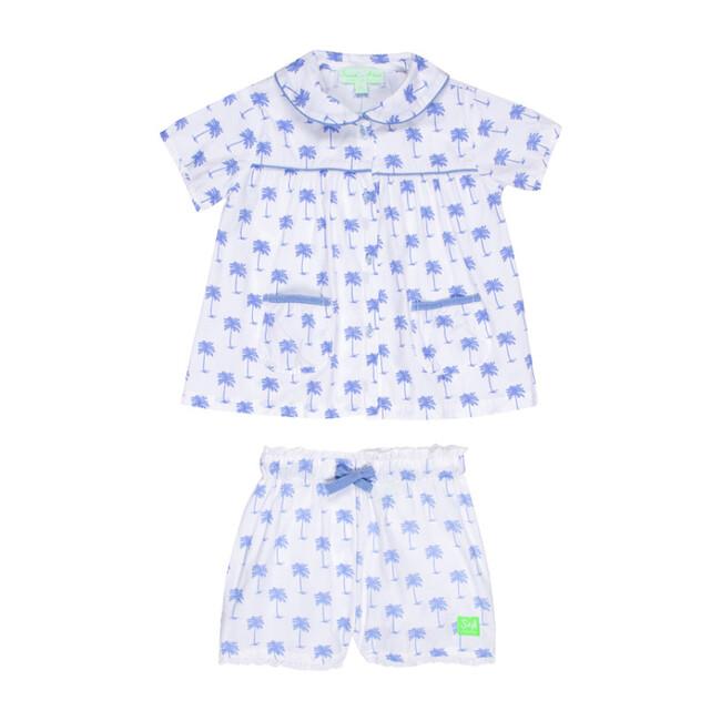 Girl's Palm Tree Short Set, Blue