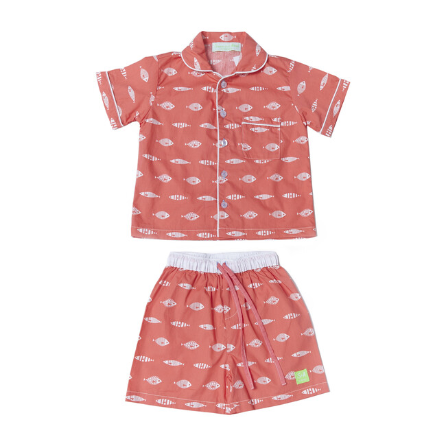 Boy's Gone Fishing Short Set, Coral