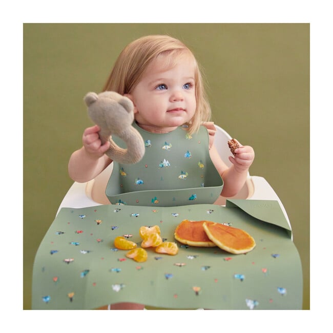 Silicone Bib and Foldable Placemat Set, Camper Sage Green