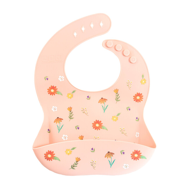 Silicone Bib and Foldable Placemat Set, Wildflower Ripe Peach - Bibs - 3