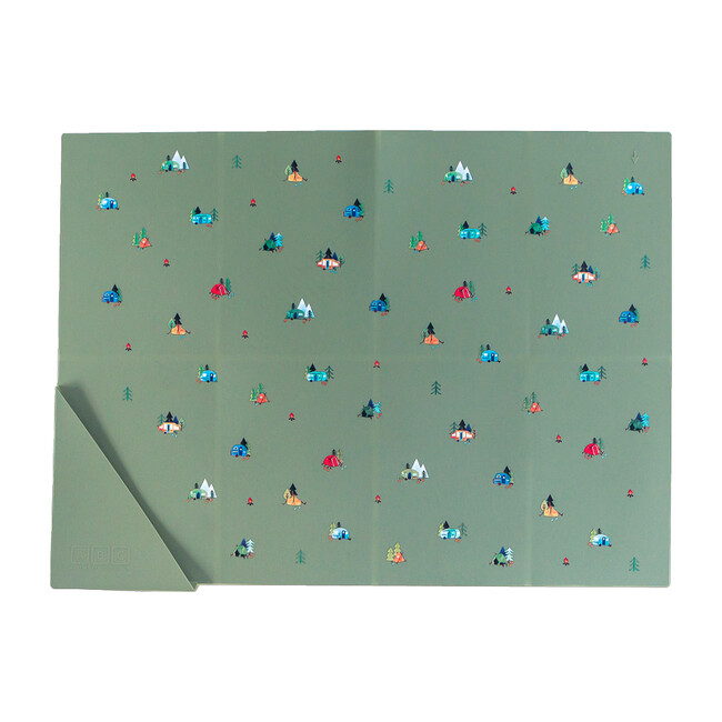 Silicone Bib and Foldable Placemat Set, Camper Sage Green - Bibs - 4