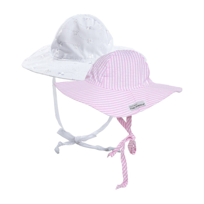 Floppy Hat 2 Pack, White Eyelet & Pink Stripe Seersucker