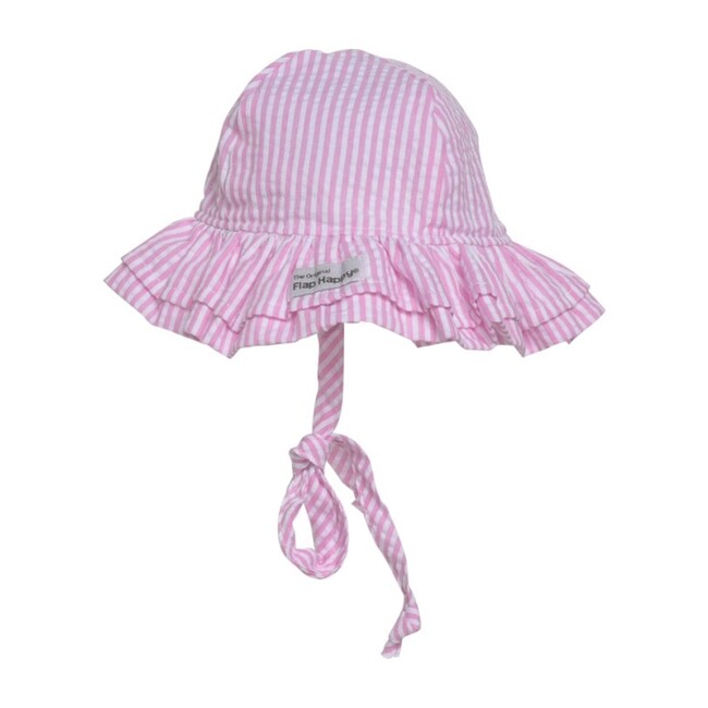 Double Ruffle Hat 2Pack, White & Pink Stripe Seersucker