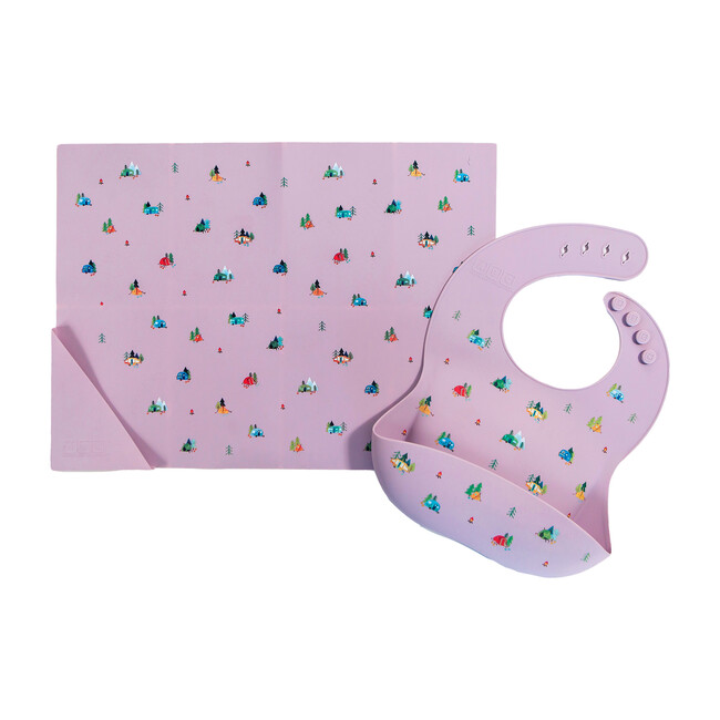 Silicone Bib and Foldable Placemat Set, Camper Violet