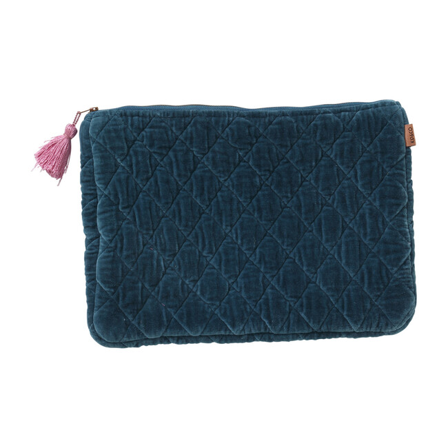 Velvet Quilted Laptop Carry All, Teal - Make-up Bags - 1
