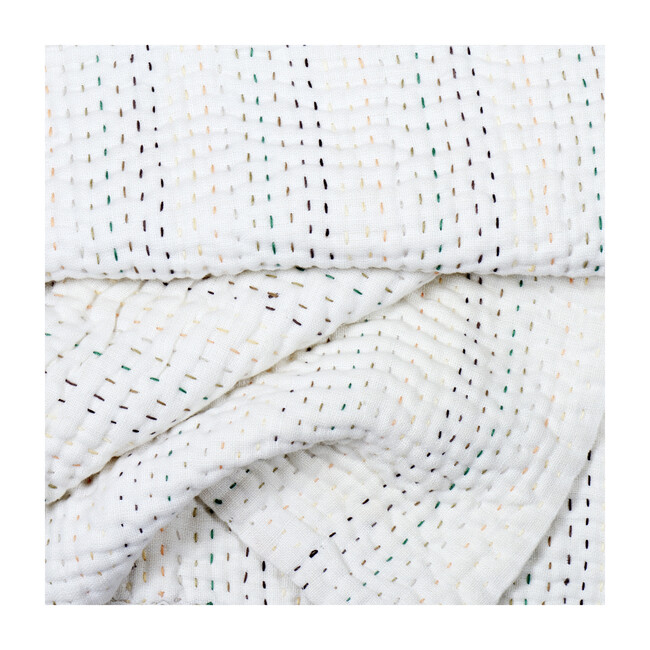 Rainbow Linen Kantha Baby Quilt Blanket - Quilts - 2