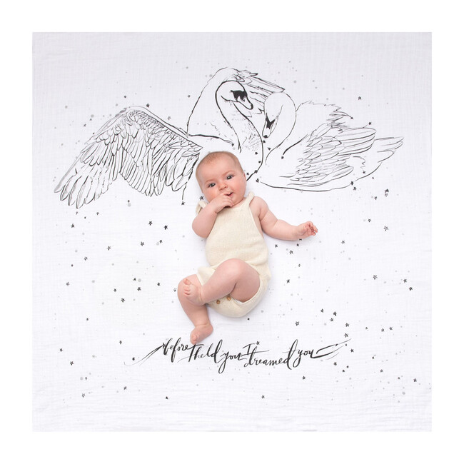 Organic Cotton Gauze Swaddle, Swans