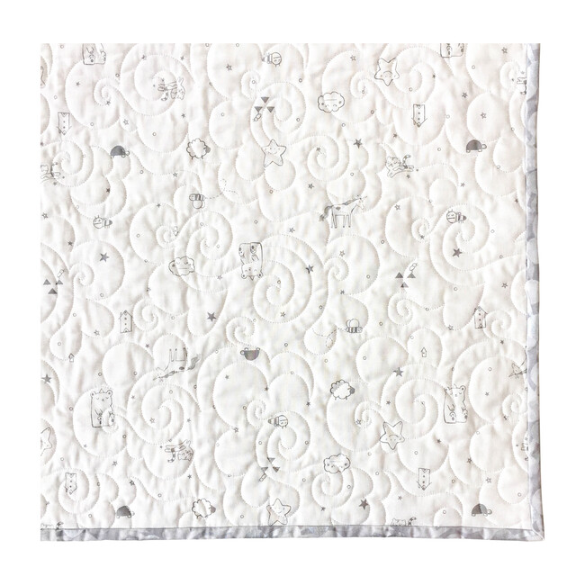 Sleep Tight Wholecloth Crib Quilt, White/Grey - Quilts - 3