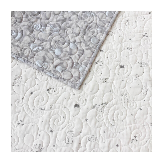 Sleep Tight Wholecloth Crib Quilt, White/Grey - Quilts - 5