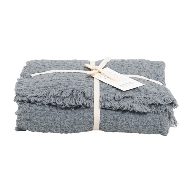 Waffle Linen Blanket, Blue Fog