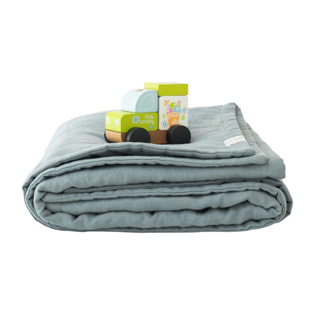 Linen Quilted Blanket, Blue Fog - Blankets - 1