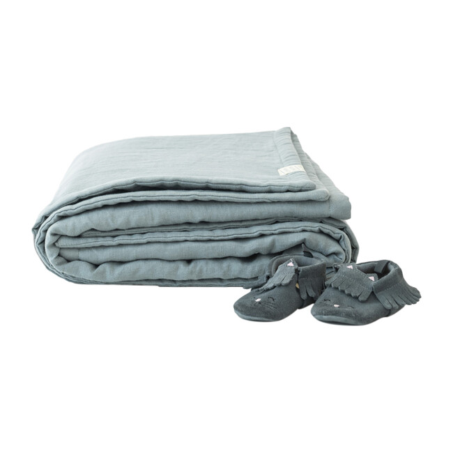 Linen Quilted Blanket, Blue Fog
