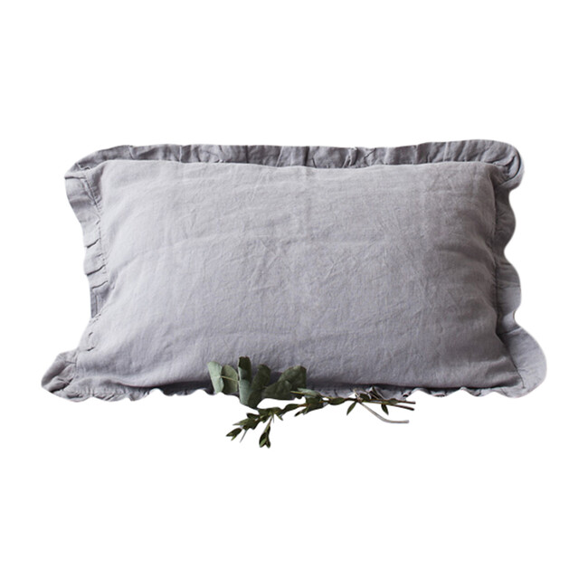 Frilled Linen Pillowcase, Light Grey