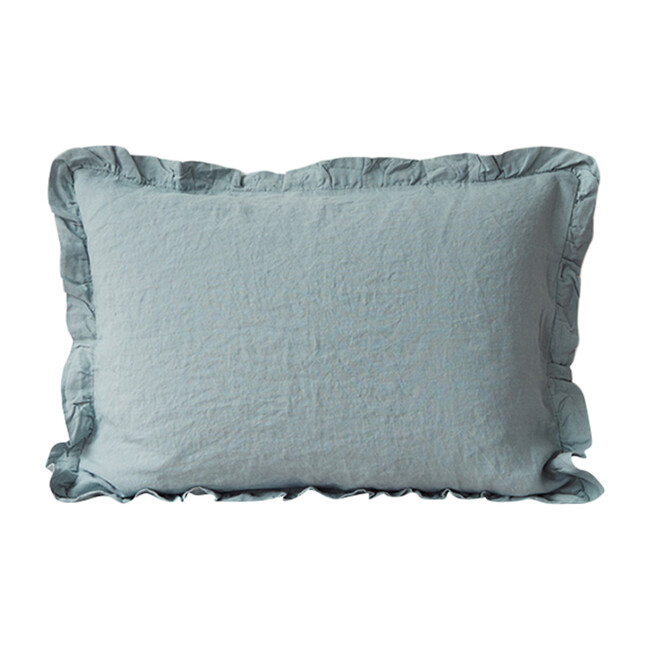 Frilled Linen Pillowcase, Blue Fog