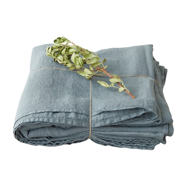 Linen Flat Sheet, Blue Fog