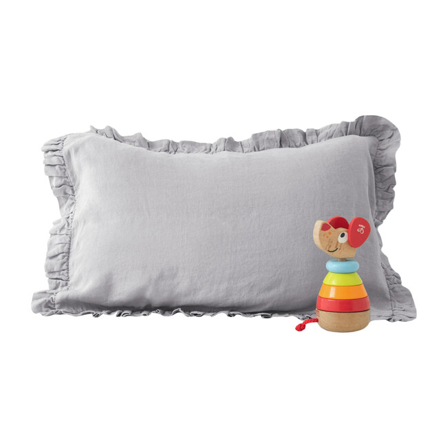 Kids Frilled Linen Pillowcase, Light Grey