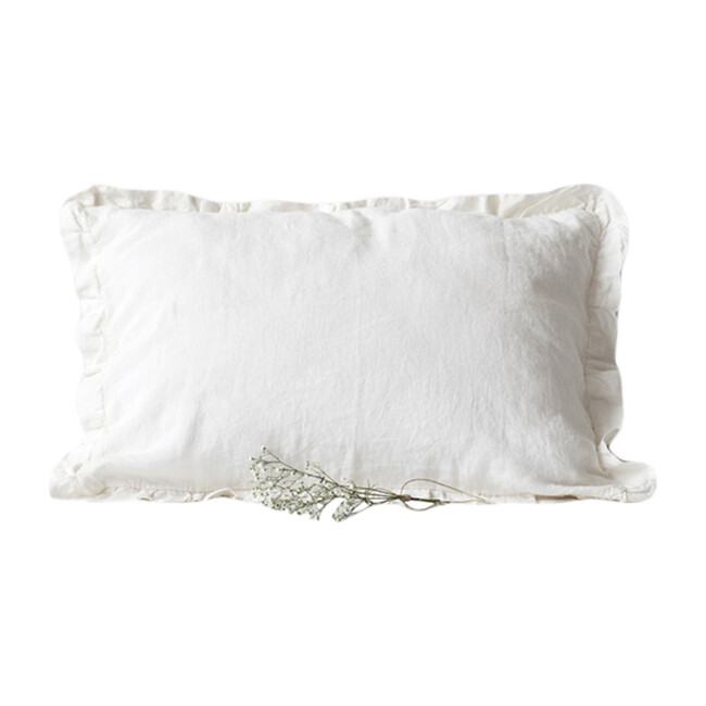 Frilled Linen Pillowcase, White