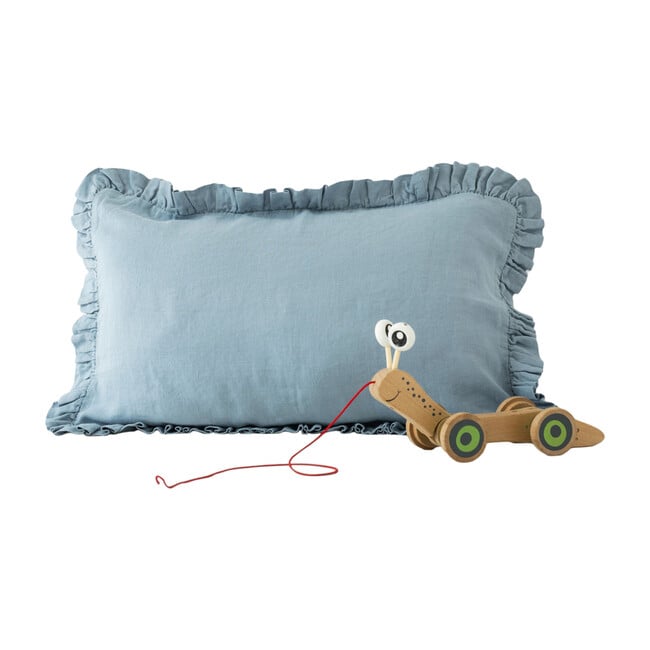Kids Frilled Linen Pillowcase, Blue Fog