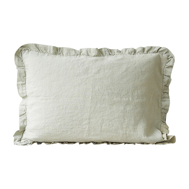 Frilled Linen Pillowcase, Sage