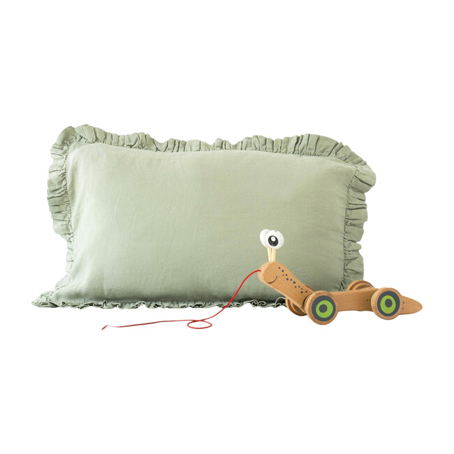 Kids Frilled Linen Pillowcase, Sage