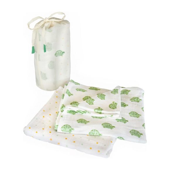 Green Turtle Swaddle Set - Swaddles - 1