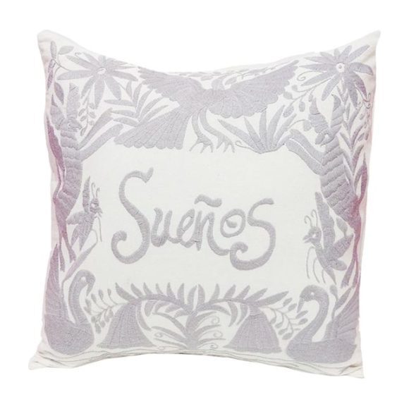 Embroidered Suenos Pillow, Grey - Decorative Pillows - 1