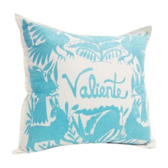 Embroidered Valiente Pillow, Turquoise