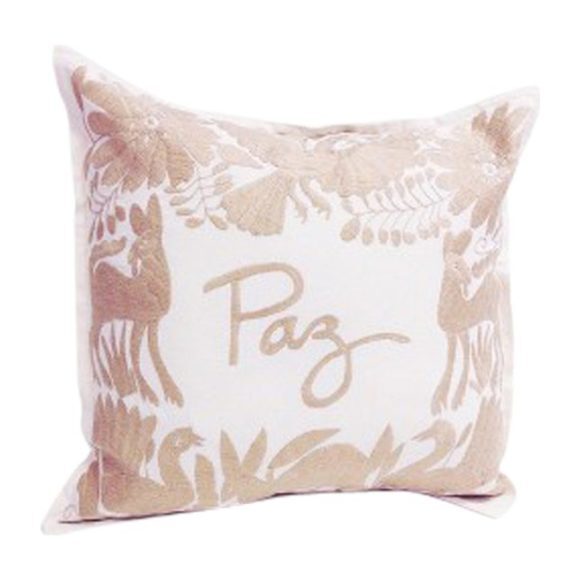 Embroidered Paz Pillow, Beige - Pillows - 1