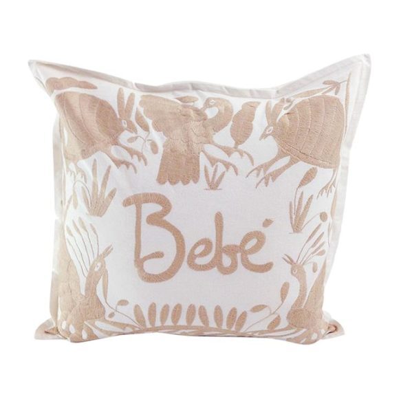 Embroidered Bebe Pillow, Beige - Pillows - 1