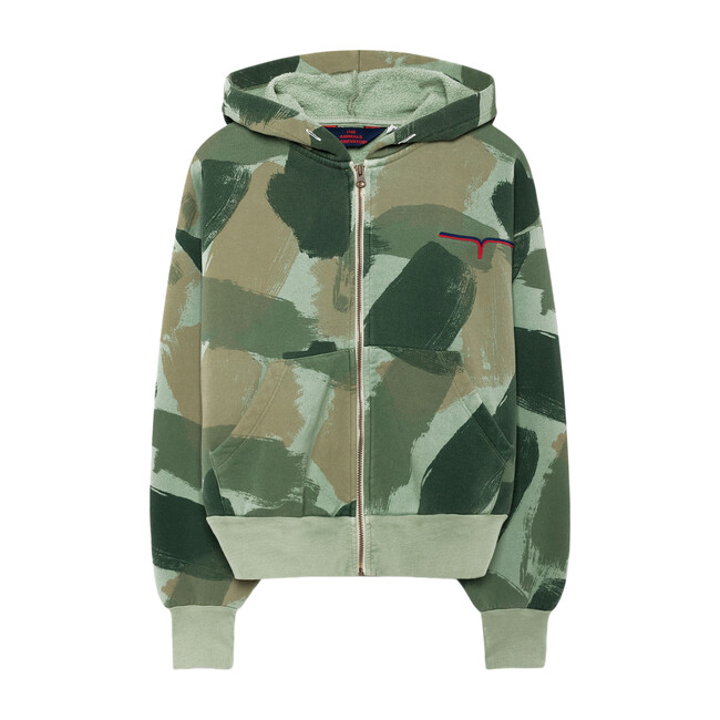 Camouflage Zip-Up Seahorse Hoodie, Green - Sweatshirts - 1