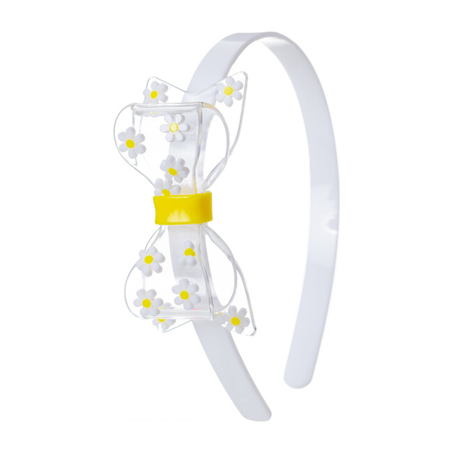 Fat Bow Headband, Clear with Daisies