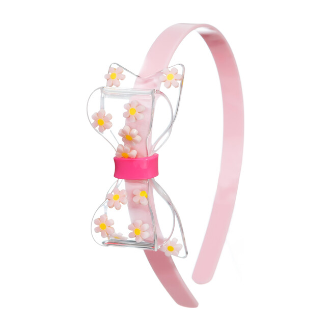 Fat Bow Headband, Light Pink with Daisies