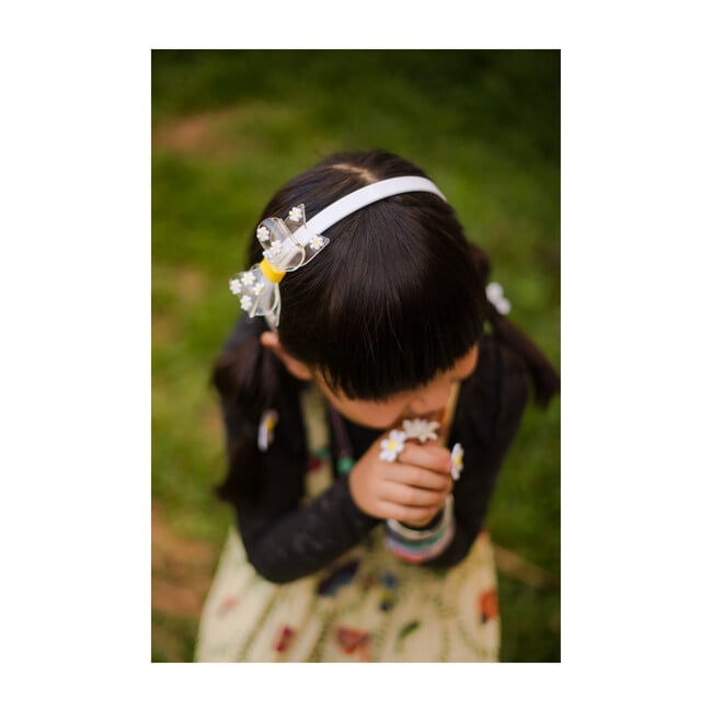 Fat Bow Headband, Clear with Daisies