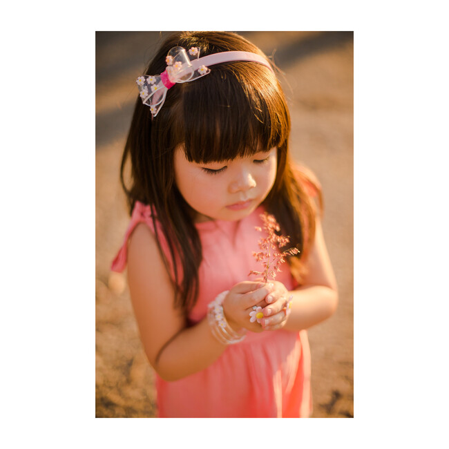 Fat Bow Headband, Light Pink with Daisies
