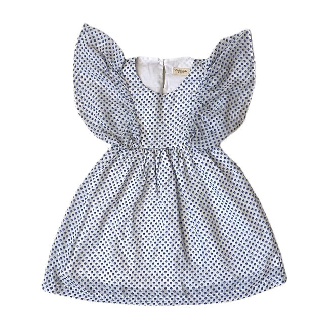 Renee Dress, White Blue Flower Prints - Dresses - 1