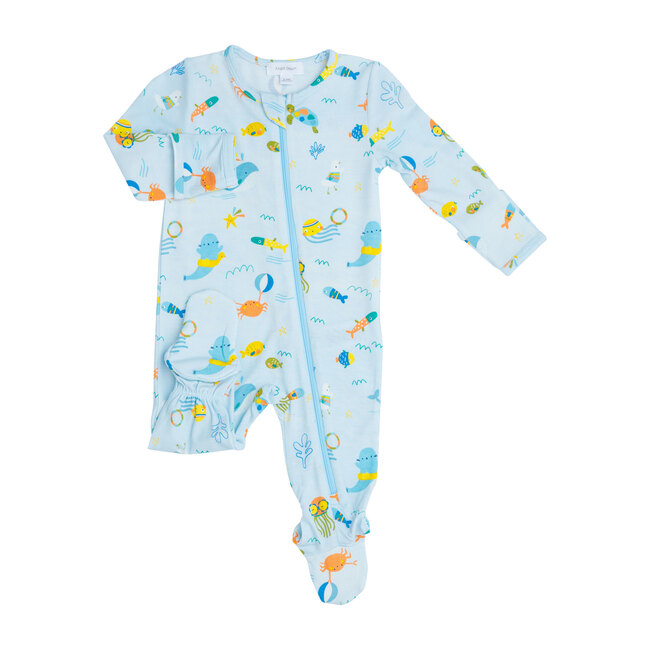 Sea Creatures Zipper Footie, Blue