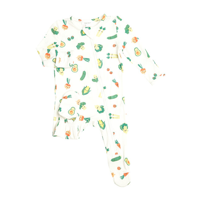 Healthy Greens Zipper Footie, White