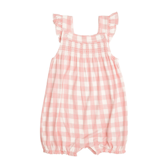 Gingham Smocked Front Overall Shortie, Pink