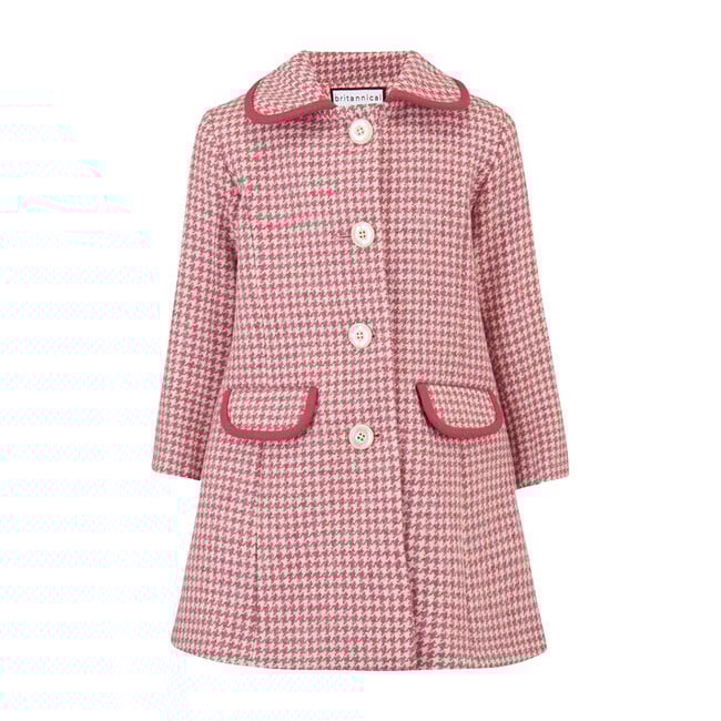 Chelsea Houndstooth Coat, Pink & White - Wool Coats - 1