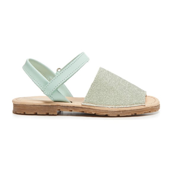 Leather Sandals, Green Glitter