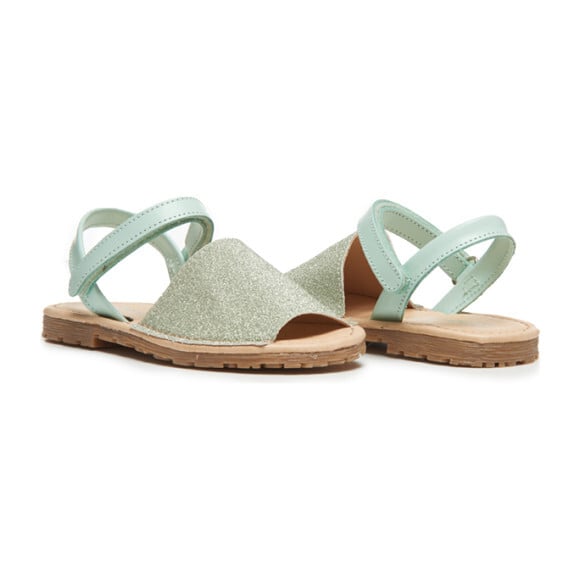 Leather Sandals, Green Glitter